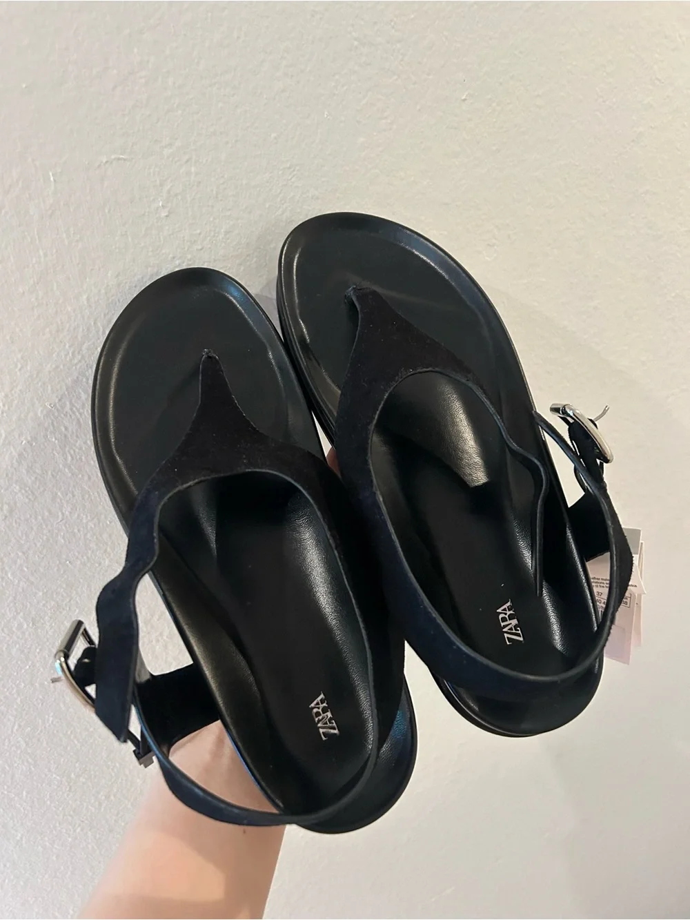 Suede Flat Slingback Sandals - Black - Picture 2 of 4